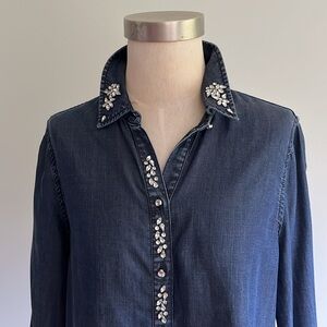 Jean button-down shirt with rhinestones